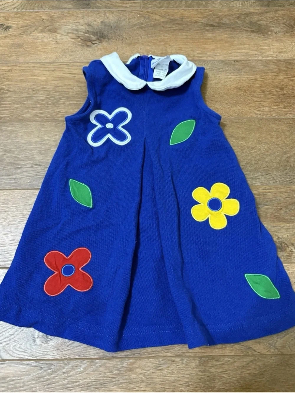 Florence Eiseman Girls Dress 18M Blue Applique Flower Peter Pan Collar Dress